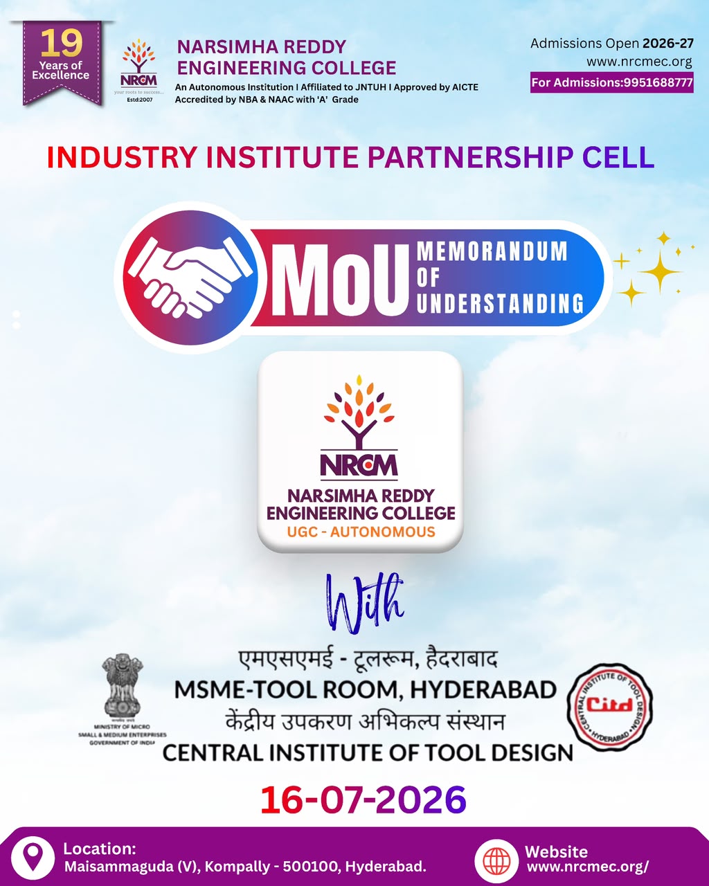 MOU with MSME-Tool Room, Hyderabad